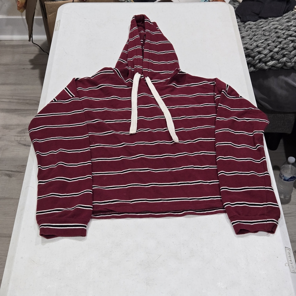 Active USA Maroon and White Striped Hooded Sweatshirt